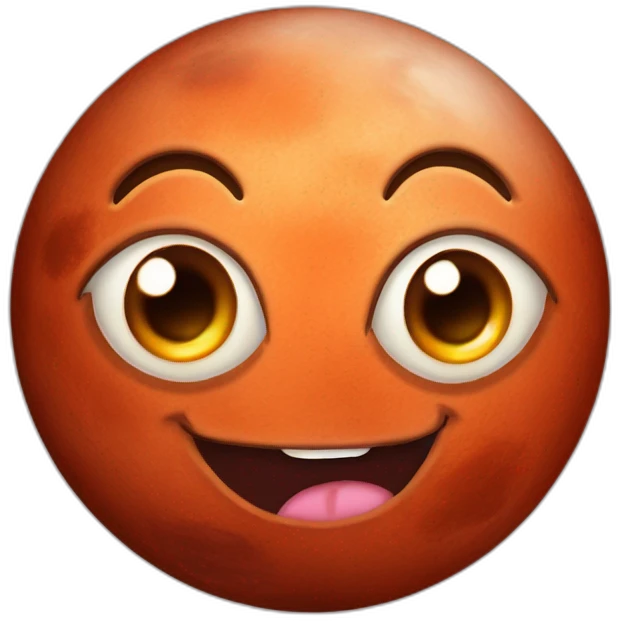 planet Mars with a cartoon grinning cat face with big eyes emoji