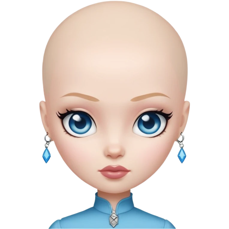 pretty bratz baddie, bald, pale skin, blue eyes emoji