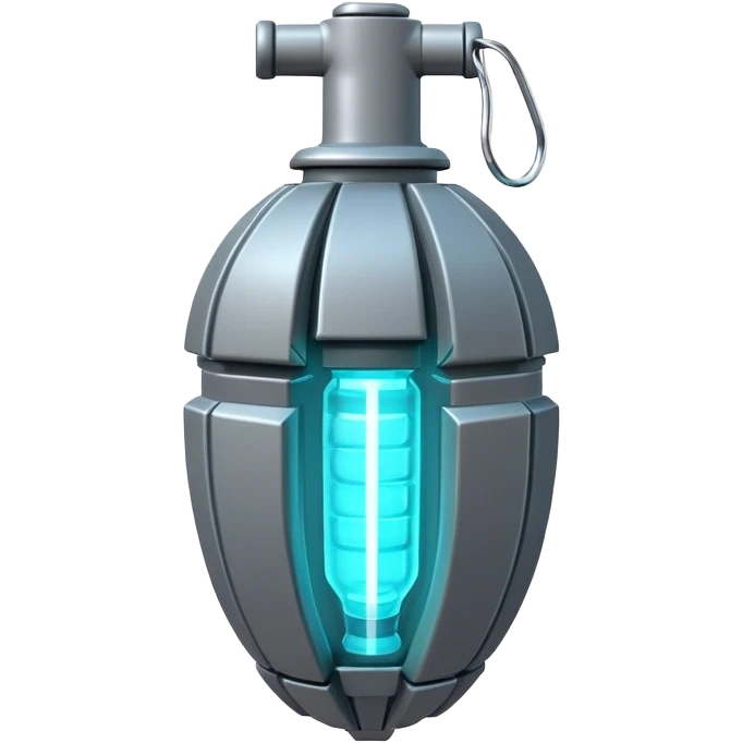 Clash of Clans aesthetic: Cinematic Playful 3D Isometric Plasma Grenade Emoji, rendered in a 3D vector-style similar to standard emojis with minimal shading and bold, simplified shapes. A compact, distinct form with signature details, softly glowing with a futuristic sci-fi warfare charm. Simplified yet unmistakably iconic, highly detailed and consistent, glowing with a soft radiance and high shine. Stylized with a touch of high-tech brilliance and a soft glowing outline, capturing the essence of a beloved gaming relic with a friendly, playful manner! emoji