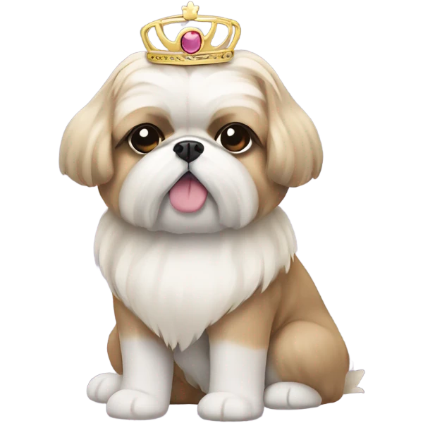 Small tan fluffy shi-tzu wearring a tiara emoji