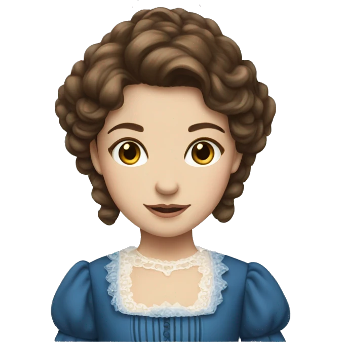 girl with brown hair and blue Victorian dress emoji