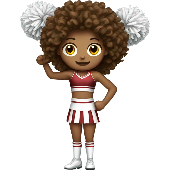 Full body tan Cheerleader with long curly brown hair holding Pom poms emoji