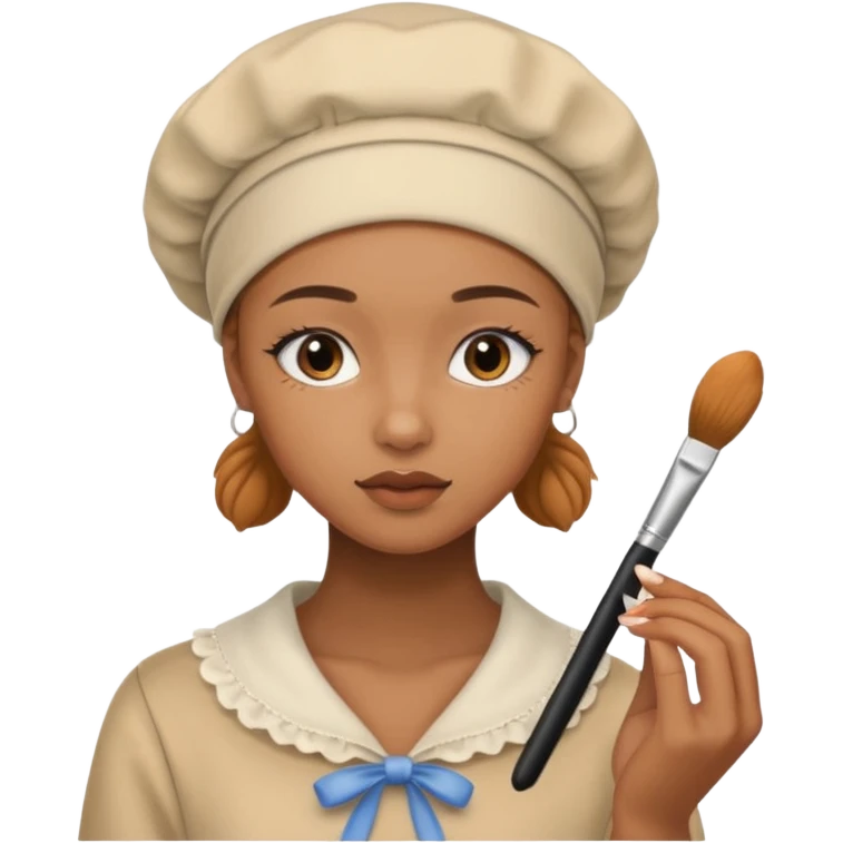 19 year old woman with a bonnet doing her makeup no hair showing caramel skin emoji