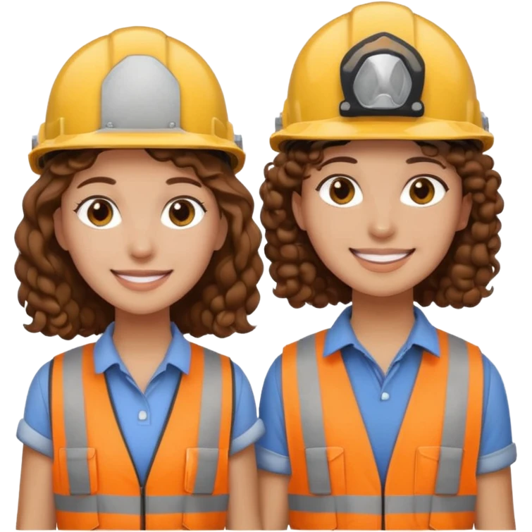 boyfriend and girlfriend couple emoji, both with brown hair, girl with curly hair, both wearing construction helmets and flats, both smiling emoji