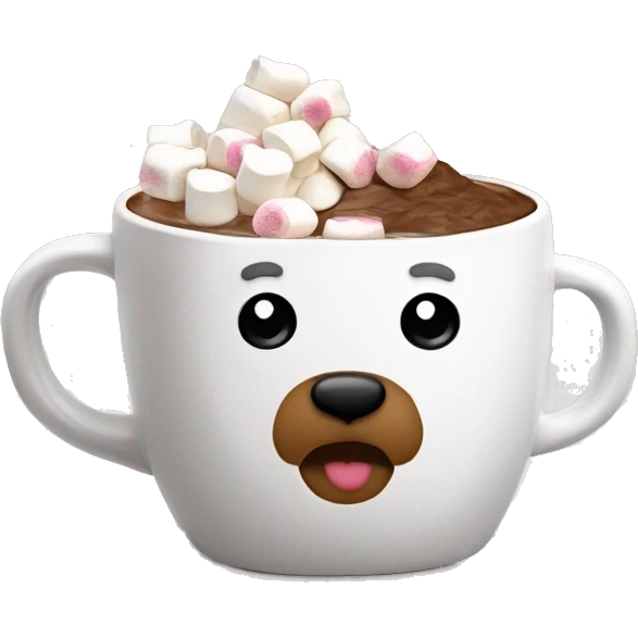 White mug with cute bear prints, hot choco with mallows on top emoji