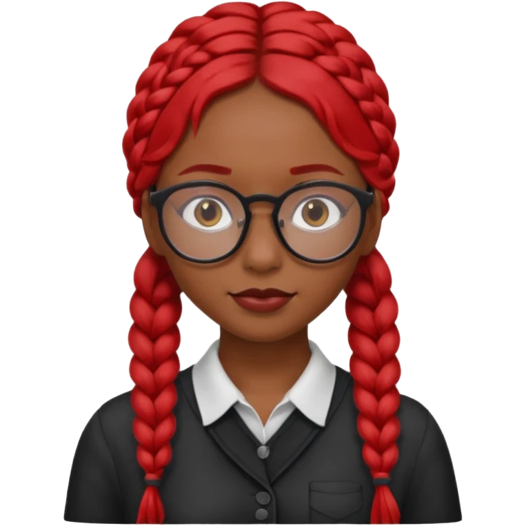 Dark Tan girl with long red plaits and red rmmed  glasses head neck and shoulder shot only emoji