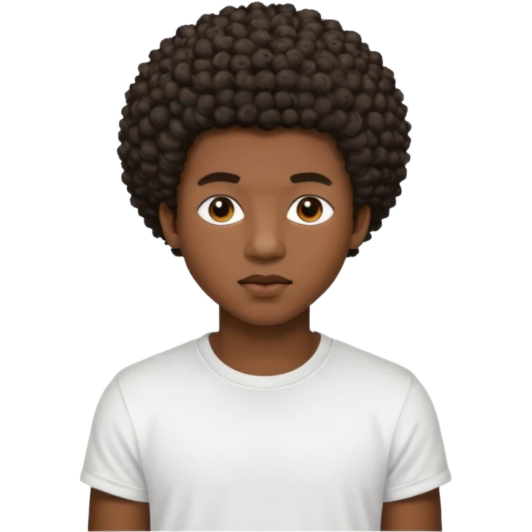 Une homme de 17 ans il a la peau noir foncé , des lèvres pulpeuses  . Il a un taper bouclé afro court  emoji