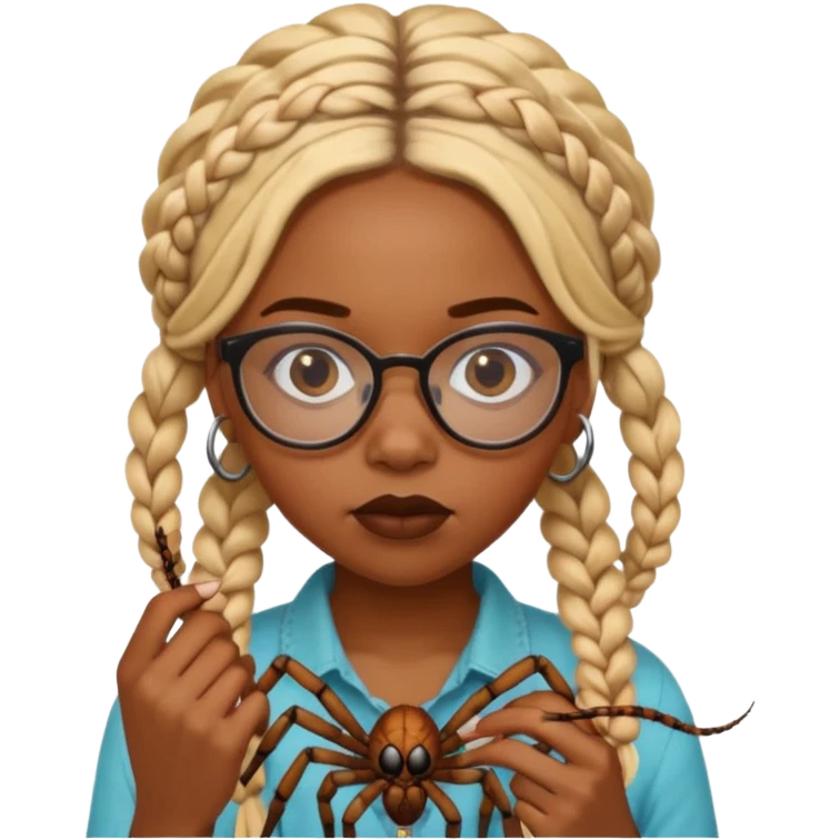 black girl with blond boho braids and clear glasses eating a spider  emoji