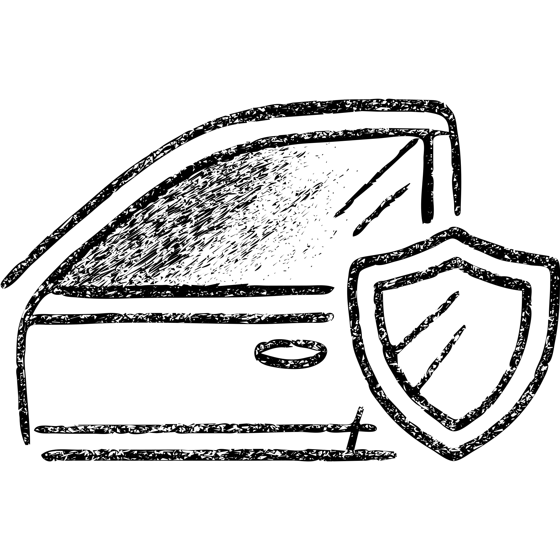 hand-drawn outlined icon of luxury car side window, dark gradient, small shield or blocked sunbeam, subtle shading, clean and modern emoji