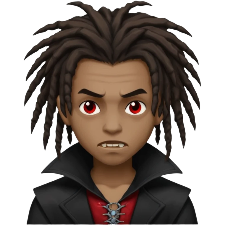 Brown skin Boy, vampire, messy dreadlocks, emo emoji