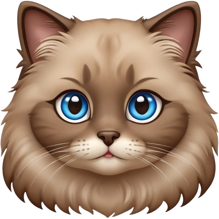 cinematic-adorable-fluffy-brown-ragdoll-cat-portrait-emoji,-head-tilted-cutely-with-big,-sparkling-blue-eyes,-soft-brown-seal-colored-fur-with-darker-points-on-the-ears,-face,-and-paws,-simplified-yet-irresistibly-adorable-features, emoji