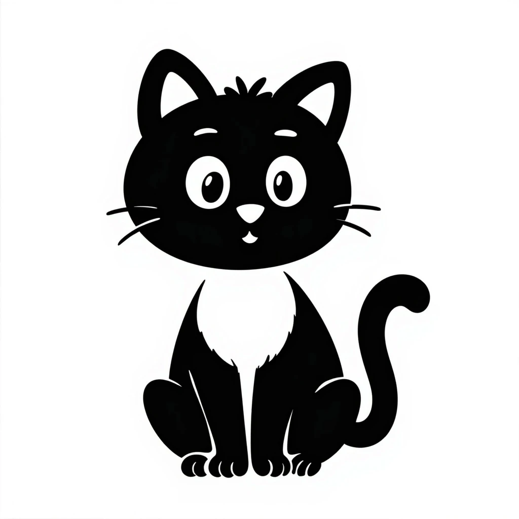 A cute cat in a black and white doodle style emoji