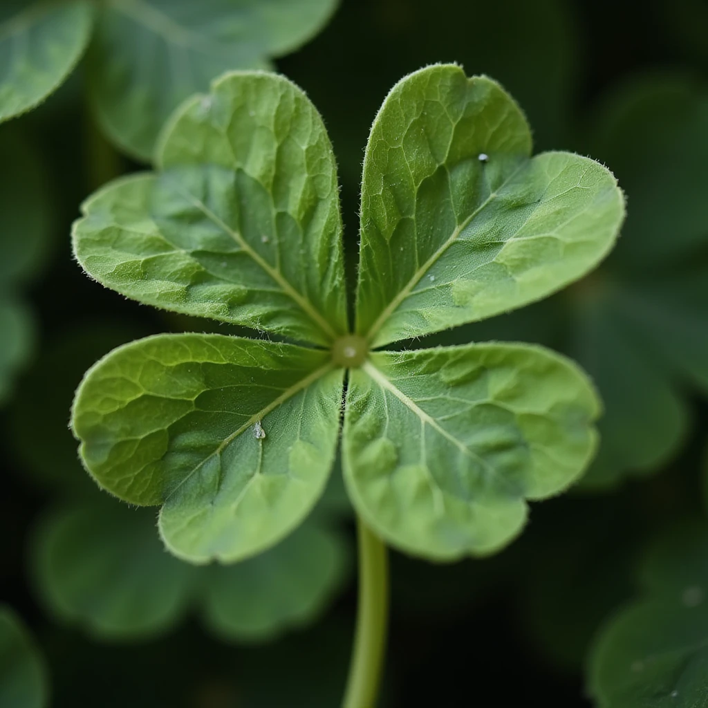 a realistic green four-leaf clover, close-up, fresh look, photorealistic, natural details emoji
