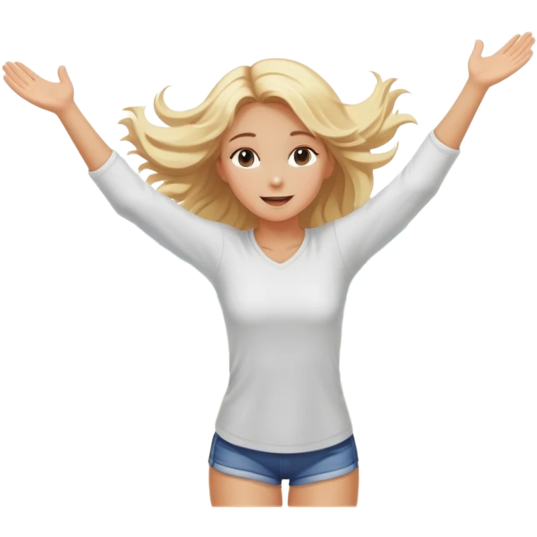 girl at beach with arms outstretched and hair blowing in a pleasant breeze emoji
