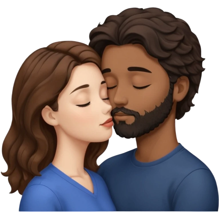 White woman with brown hair with eyes closed kissing the forehead of brown man with black wavy hair (has a a beard with his eyes closed too) emoji