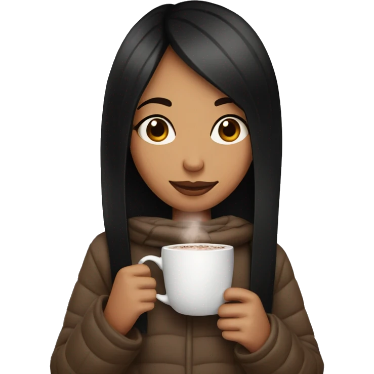 girl with black straight hair drinking hot cocoa emoji