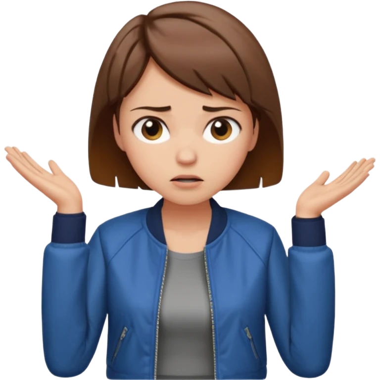 a woman with a brown short hair, looking at the left, frustrated, wearing a trendy jacket, only upper body, high quality emoji
