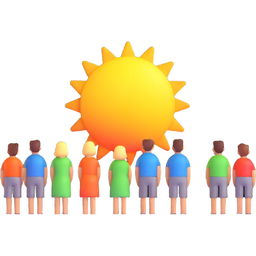 people gazing at a bright sun emoji