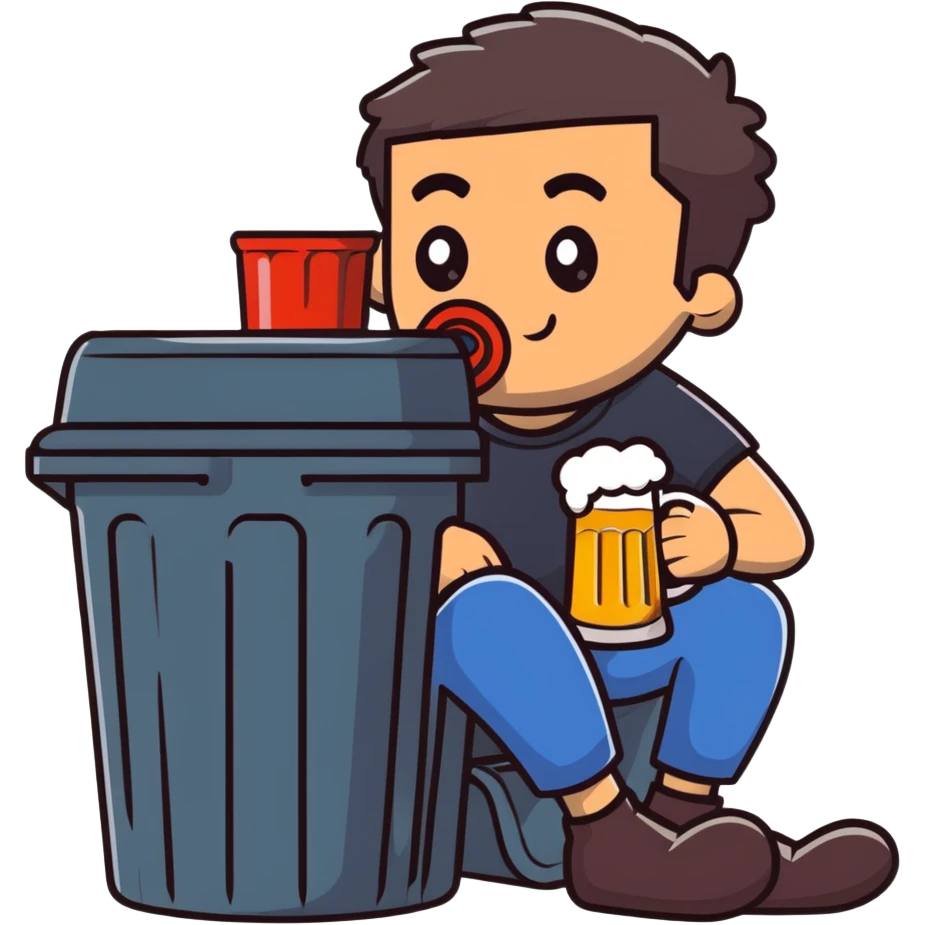 Armenian man drinking beer while sitting in a trash can emoji