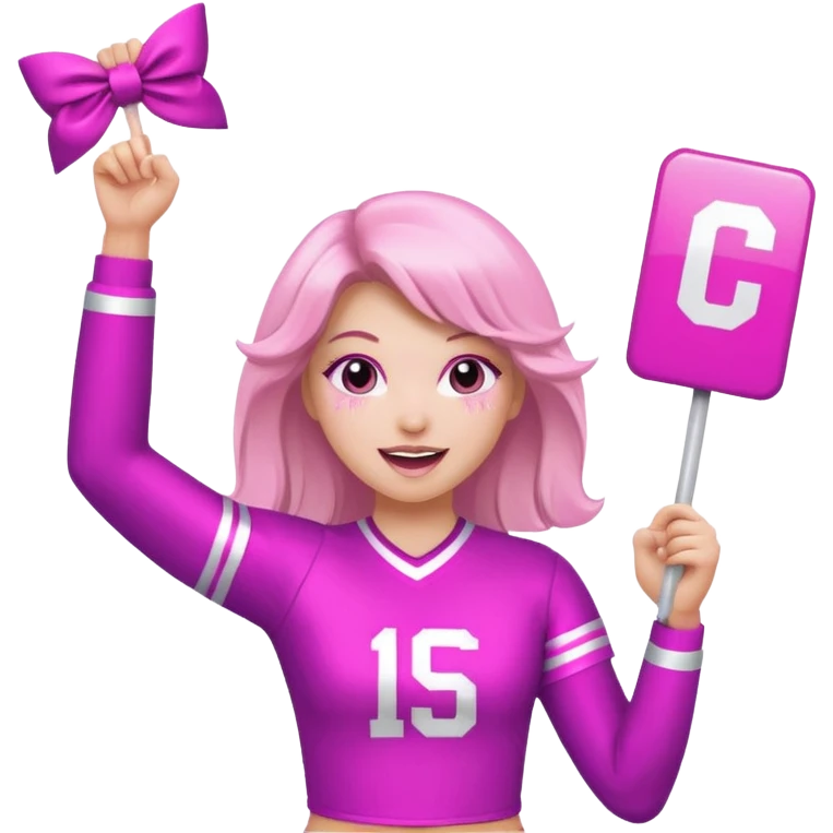 football cheerleader, holding a cheering, pink and twinkle emoji
