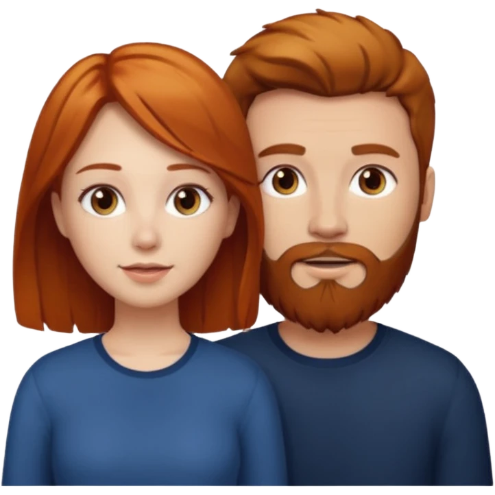 👩🏼‍❤️‍👨🏽 Something like this, but make the guy more lighter and give the girl a bit more red hair like ginger style make the guy have dark brown hair, same with the beard and add her in the middle top emoji