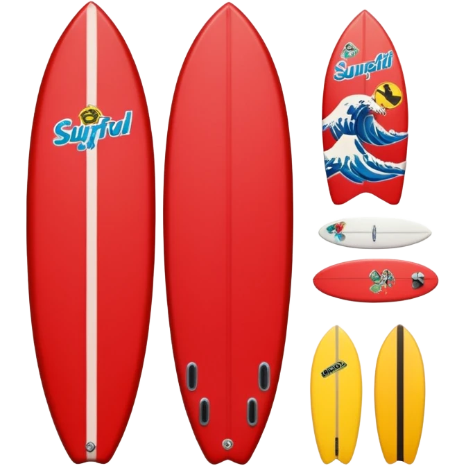 Red Surfboard with Stickers emoji
