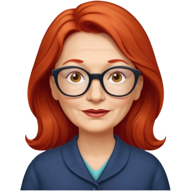 obese; older 50's ; long red hair ; women hazel eyes; glasses emoji
