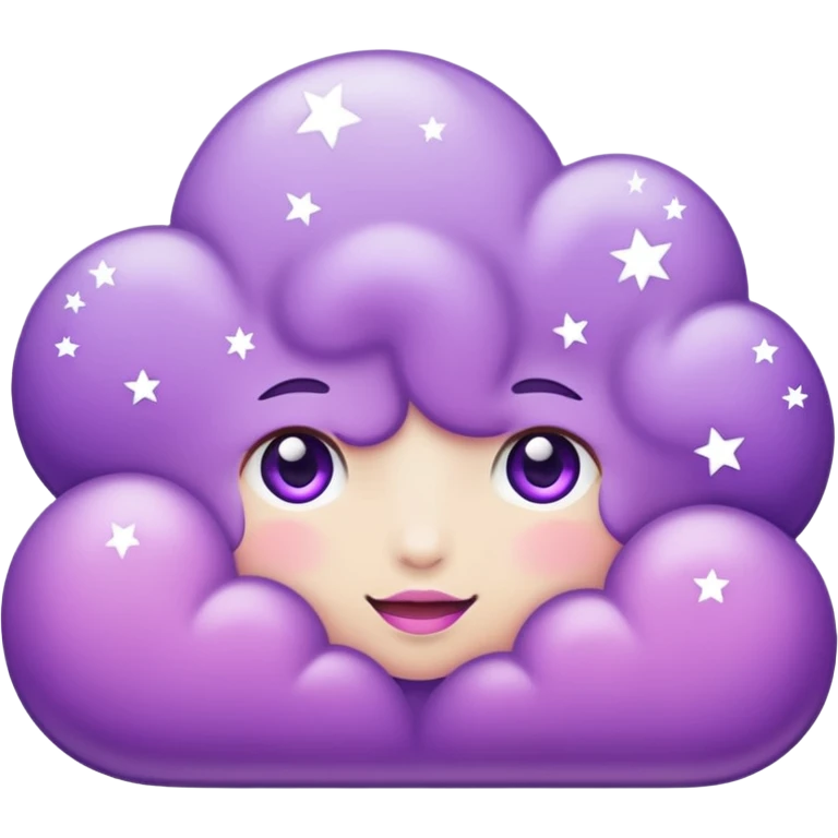 I want a purple cloud that's not like this one ☁️ but has a realistic shape without changing its appearance. The cloud should have a slightly white shaded part and should be starry but still purple/pink. No face or other color. emoji