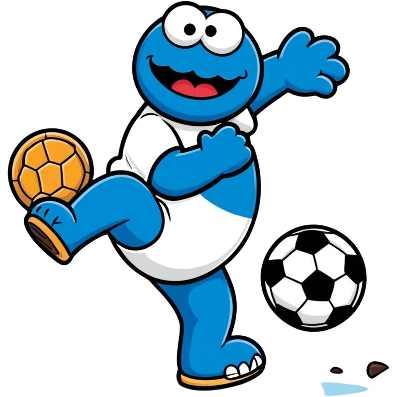 Cookie Monster playing soccer emoji