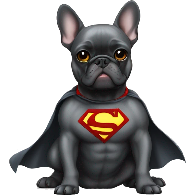 French bulldog dark grey superhero emoji