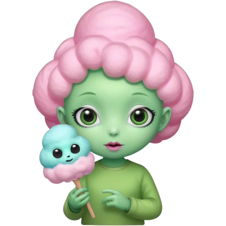 cute alien holding cotton candy emoji