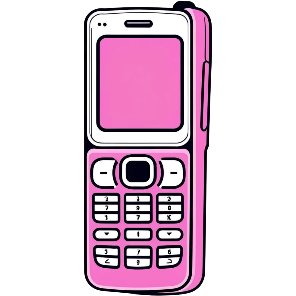 Pink Y2K flip phone with glittery metallic finish and cyber aesthetic emoji