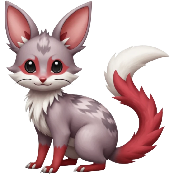 Cute realistic Minccino-Lykoi-Emolga-Pachirisu-Zangoose-fusion-hybrid-animal-Fakémon-creature, full body, thin long sleek scaly tail, intricate markings emoji