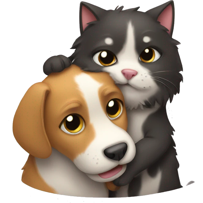 Cat hugging a dog emoji
