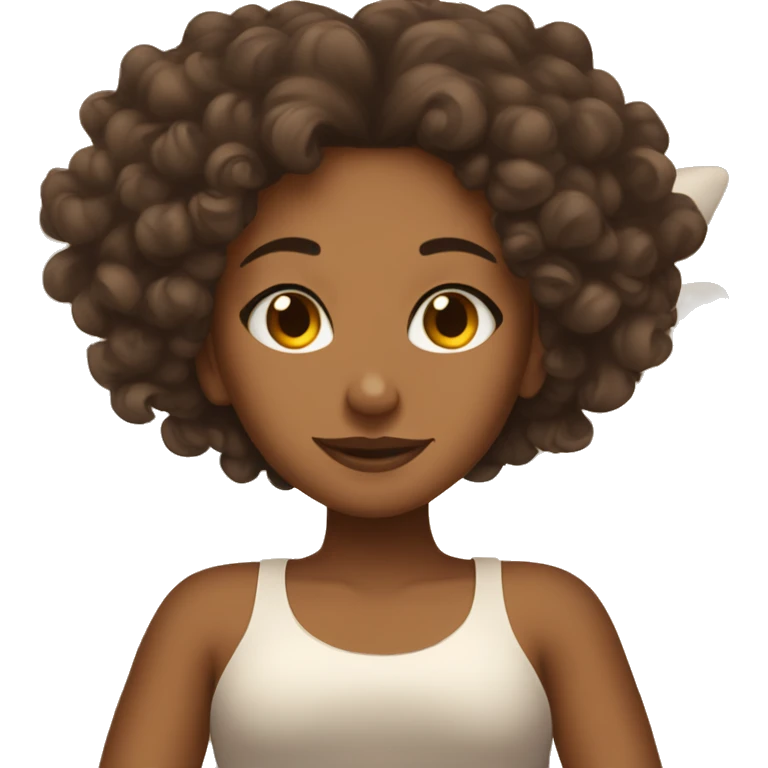Brown girl with curls relaxing in bed emoji