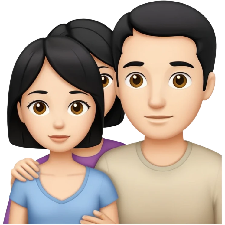 dad, mom and 2 sons, black hair emoji