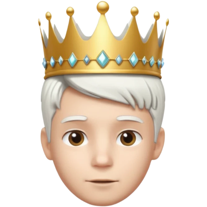 Royal latin Kid boy with wery fancy 3d crown head 3d style only face half rotate head white hair 3d face in rotate emoji