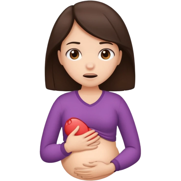  a brunette girl suffering from menstrual cramps emoji