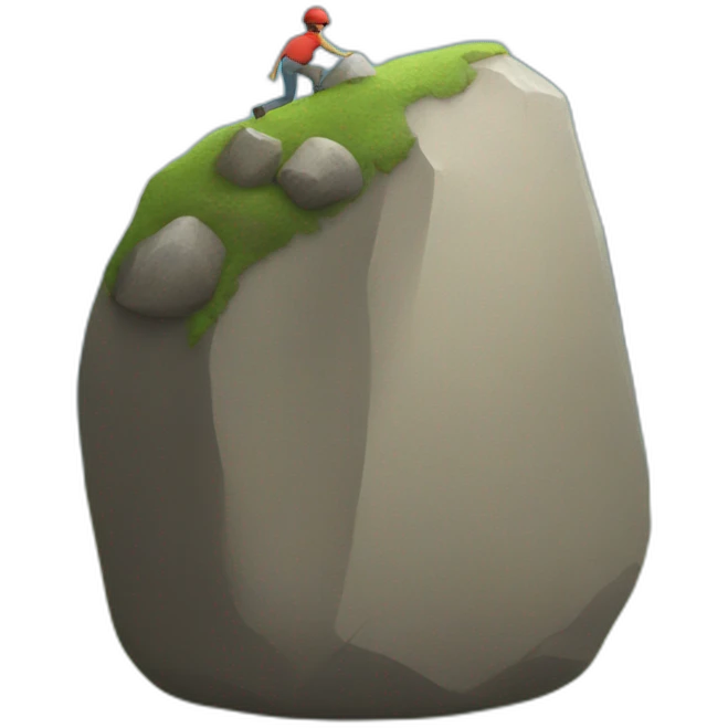 tiny man rolling a boulder up a mountain emoji