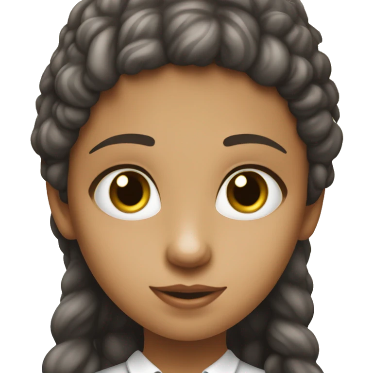 Niña de pelo largo y lacio color café oscuro, ojos cafes oscuros, camisa blanca,y que sea de piel blanca  emoji
