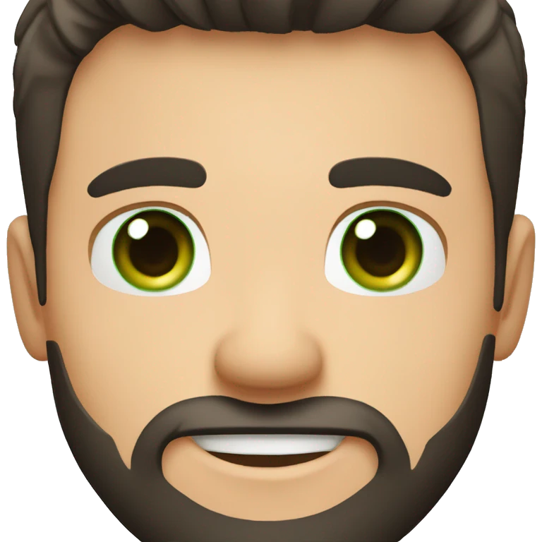 Handsome man with dark hair, gradient short hair on the side, green eyes. Big smile and thin face. Black t-shirt. A little beard. emoji