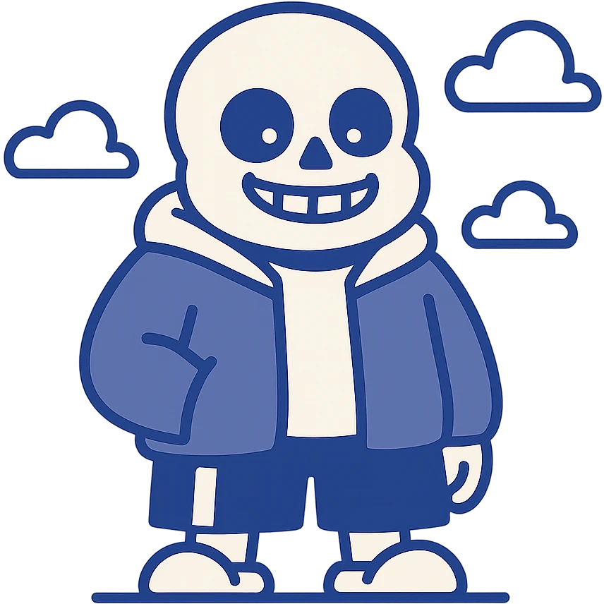 Sans from Undertale smiling, simple cartoon style emoji
