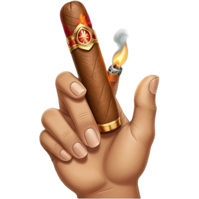 a hand holding a cigar emoji