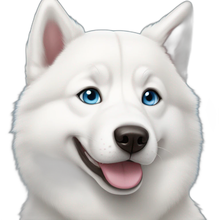 Young White Siberian husky smile  blue eyes emoji