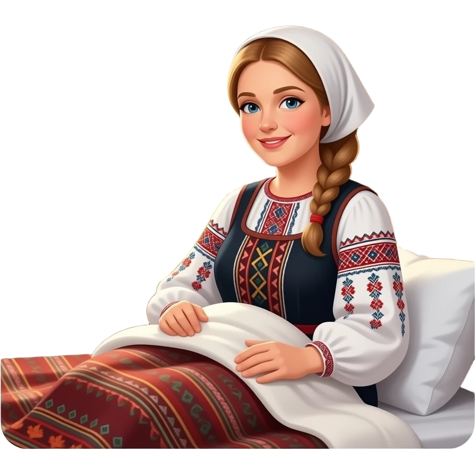 a russian peasant women in national suit waking up in her house emoji
