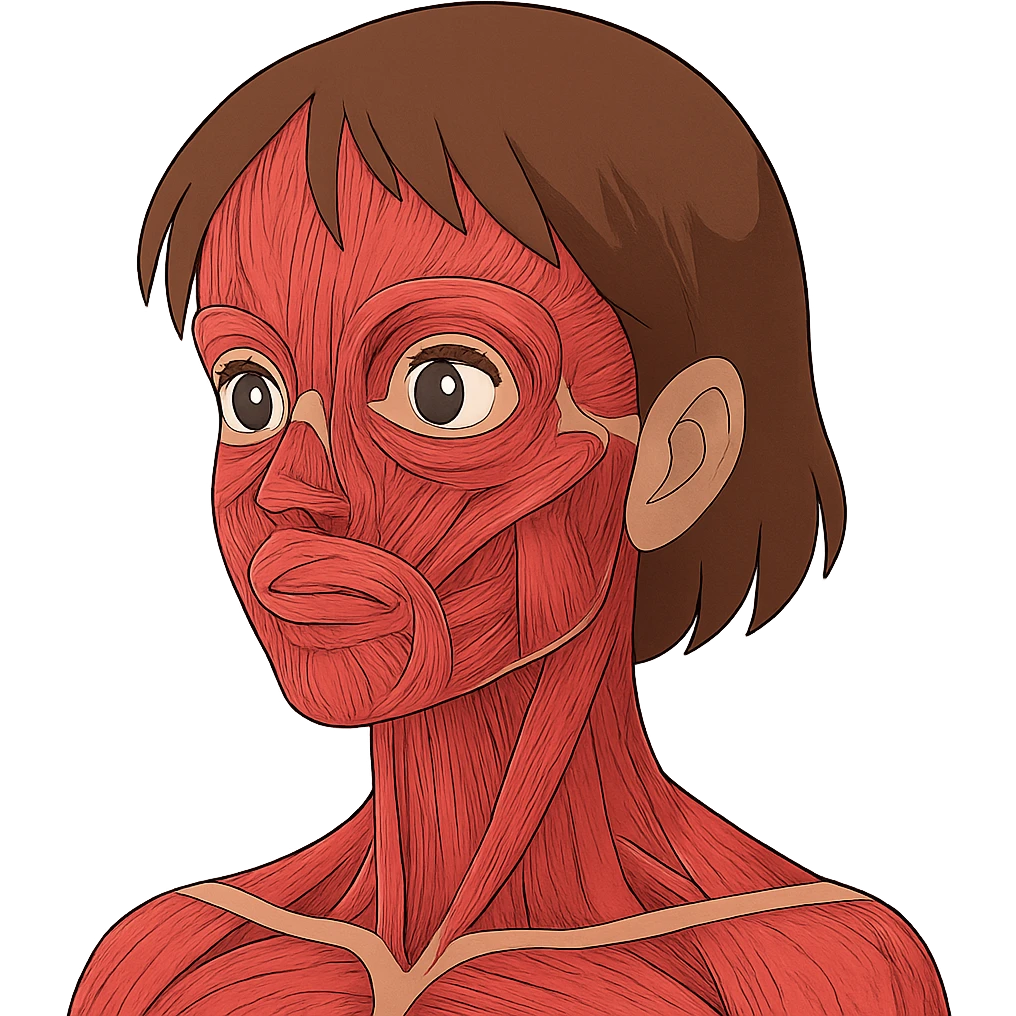 ghibli style face with skin removed, showing muscles emoji