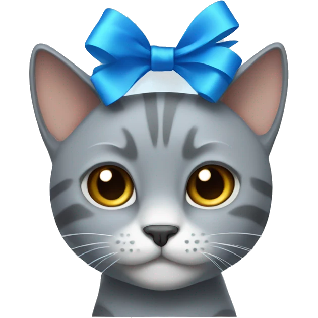 Gray cat with a blue bow emoji