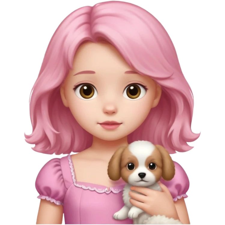 A little girls with a beautiful pink dress and a fluffy puppy face emoji