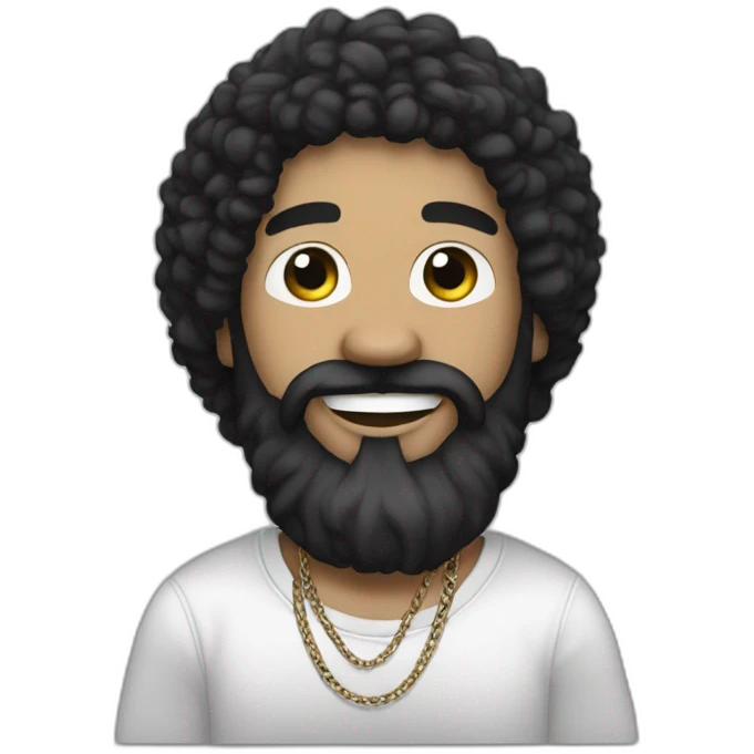 rapper-with hoop-white skin-black hair-beard-bichon dog-white-smile emoji