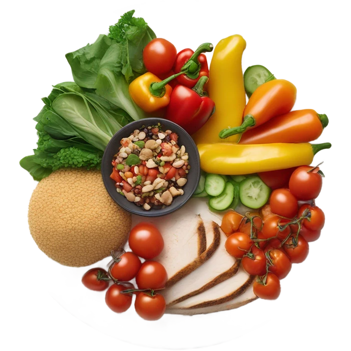 Look up on a large white round plate of healthy food emoji